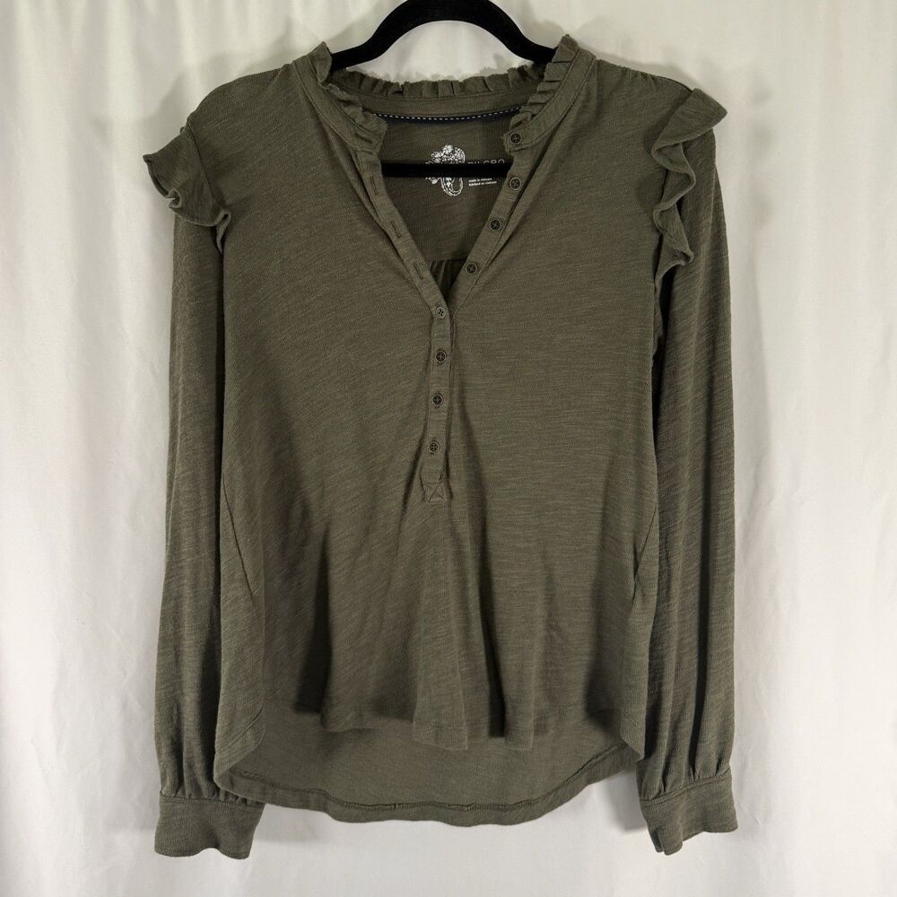 Pilcro Blouse Women's XS Solid Green Long Sleeve Cotton Modal Pullover